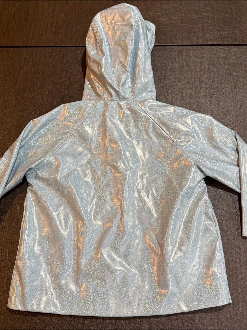 Zara Kids Holographic Metallic Blue Zip-Up Hooded Water Repellent Jacket Sz  5